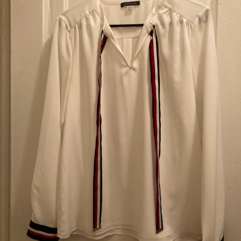 Tommy Hillfinger White Blouse with Ribbon Front Tie